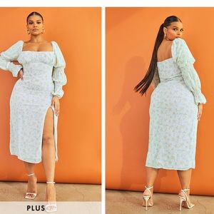 floral long sleeve midi dress